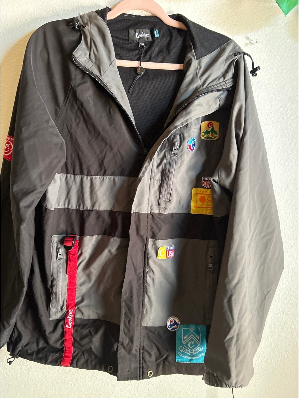 Cookies Men's Large Hooded Outdoor Jacket with Multi Patch Design